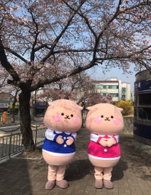 학생들을 맞이하는 수뭉이